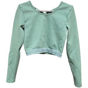 Arise Scrunch Women Crop Top Size M Green Long Sleeve Criss Cross Back